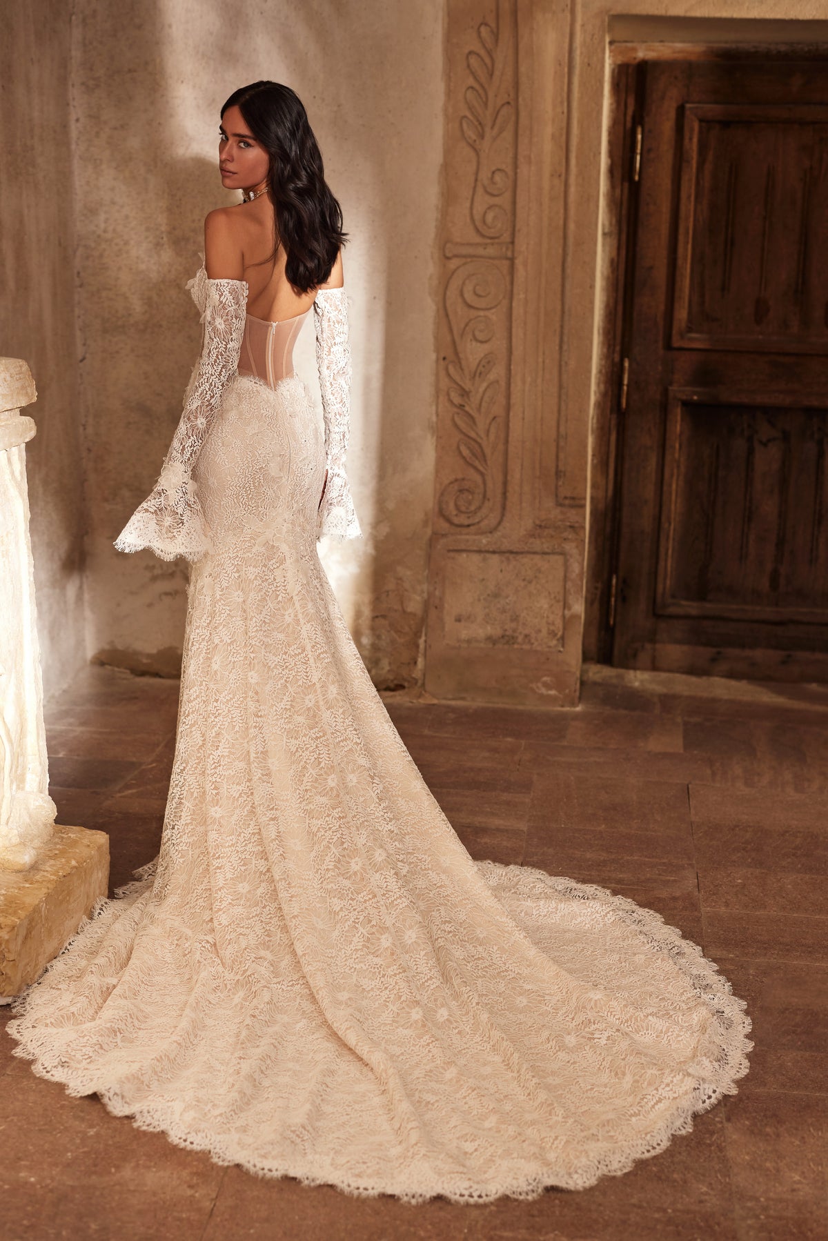 Personalized veil and bolero in Lora fabric
